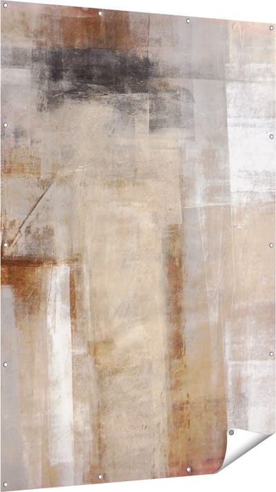 Gards Tuinposter Abstracte Kunst Bruin met Beige - 120x180 cm - Tuindoek - Tuindecoratie - Wanddecoratie buiten - Tuinschilderij