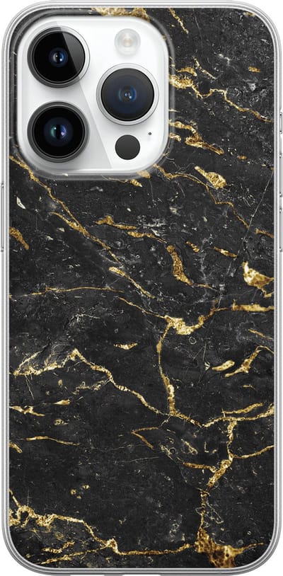 Leuke Telefoonhoesjes - Hoesje geschikt voor iPhone 14 Pro - Marmer zwart goud - Soft case - TPU - Marmer - Zwart, Goud