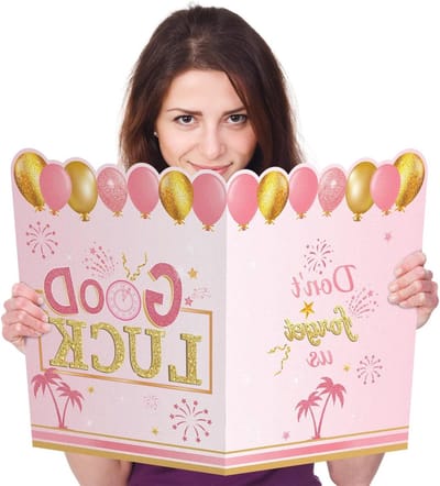 Grote Afscheidskaart voor Pensioen, 55.5x36cm, Met Envelop en Versieringen voor een Blije Pensioenfeest, Jumbo Gastboek voor Collega's en Vrienden (Roze Goud)