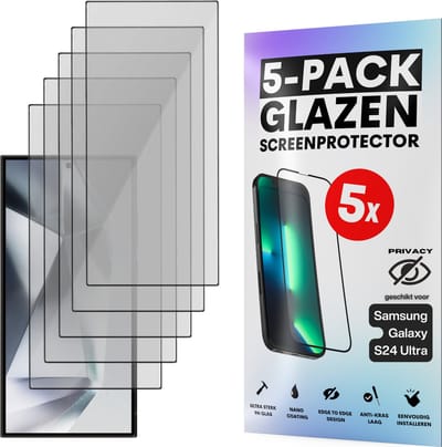 Privacy Screenprotector - Geschikt voor Samsung Galaxy S24 Ultra - Gehard Glas - Full Cover Tempered Privacy Glass - Case Friendly