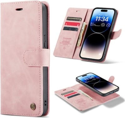 Casemania – Bookcase 2in1 – Geschikt voor Samsung A15 – Incl. Pasjeshouder-Roze