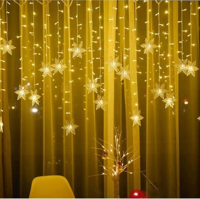 Meedeer Kerst Raamverlichting-4 m-Met accubox-LED String-8 lichtstanden + afstandsbediening-grote maat sneeuwvlokken hangende lichtjes s-woningdecoratie-voor Indoor Party Bruiloft Slaapkamer-Geschikt voor Kerstmis（Warm Wit）