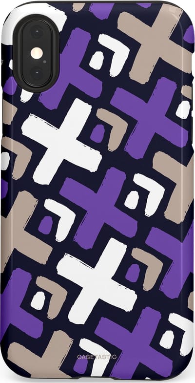 Casetastic hoesje geschikt voor Apple iPhone X / Apple iPhone XS - Dubbellaagse bescherming - Fresh Paars Witte X's - Fashion Case - Donkerblauw Zilver Lavendel Wit