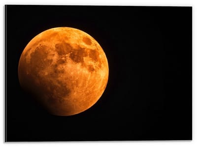 Dibond - Oranjekleurige Maan - 40x30cm Foto op Aluminium (Wanddecoratie van metaal)