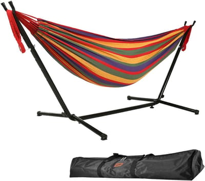 Hangmat met Standaard - Dubbele Hangmat - Buiten Ontspannen - Verstelbare Haken - 250 kg Capaciteit - Rood