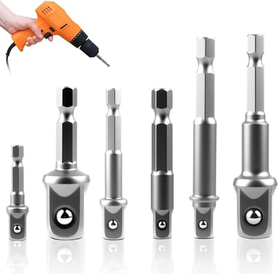 Set van 6 Stekkers voor Dopsleutels, Impactbestendige Adapter voor Dopsleutels, 1/4 Inch, 3/8 Inch en 1/2 Inch voor Accuboormachines en Gereedschap