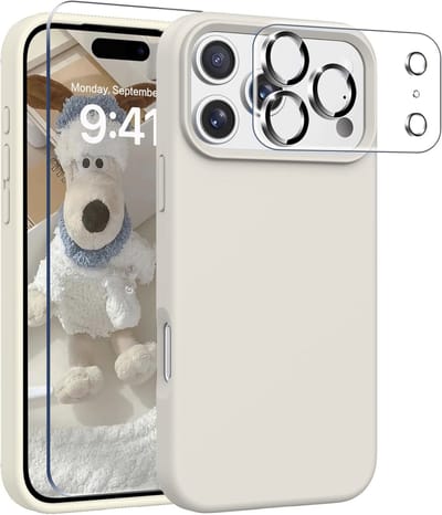 Stravo Siliconen Hoesje geschikt voor iPhone 17 Pro , Rotsgrijs, Met 1X Screenprotector + 1X Cameralensbeschermer, [Zachte Krasbestendige Microvezelvoering], Vloeibare Siliconen Schokbestendige Beschermende Telefoonhoes