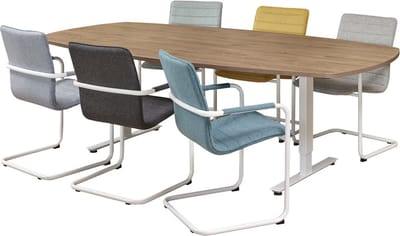 Vergadertafel Teez Deens Ovaal 240x120cm frame Aluminium (RAL9006) blad Wit