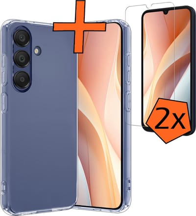 Hoes - Met 2x Screenprotector - Geschikt voor Samsung Galaxy A15 - Sterk & Shockproof - Back Cover - Siliconen Case - Telefoon Hoes - Transparant