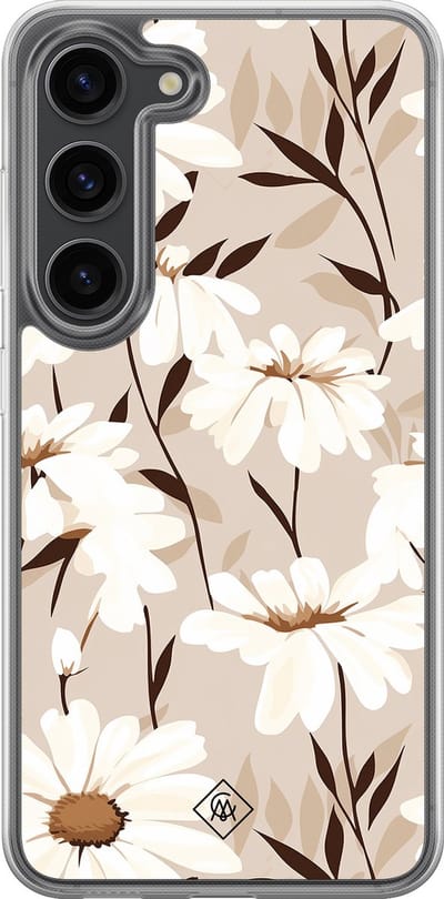 Casimoda® hoesje - Geschikt voor Samsung Galaxy S23 Plus - In Bloom - 2-in-1 case - Schokbestendig - Bloemen - Verhoogde randen - Bruin/beige, Transparant