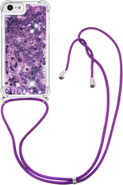 Coverup Hoesje - Geschikt voor iPhone SE (2022/2020), iPhone 8 / 7 Hoesje - Coverup Liquid Glitter Back Cover met Koord - Paars