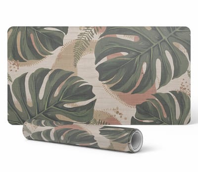 Elegante decoratieve bureauonderlegger met Monstera-bladeren in retrostijl, 90x45 cm