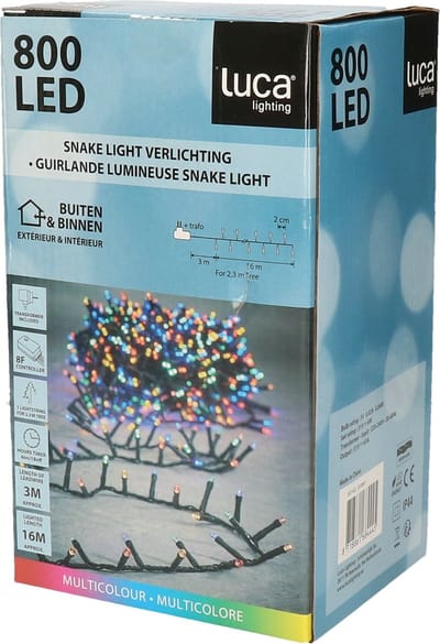 Luca Lighting kerstverlichting lichtsnoer - buiten - 800 lampjes meerkleurig - flashfunctie - 1600 cm