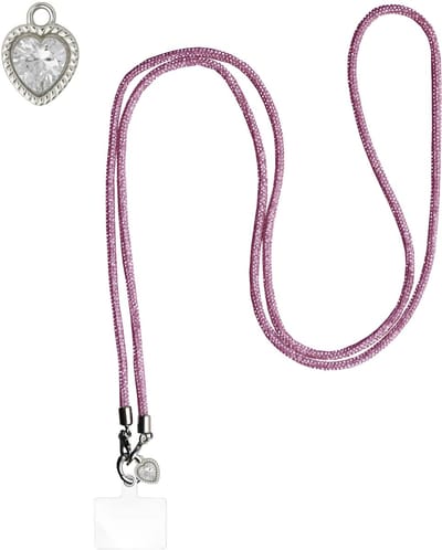 ADEL Universeel Telefoonkoord met Perfecte Lengte voor Crossbody - Telefoonketting 140 cm - Stevig Koord Telefoon en Smartphone - Geschikt voor o.a. iPhone, Google Pixel, Samsung, Lenovo en Xiaomi - Bling Glitter Roze