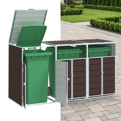Kliko ombouw - UV-bestendig - Container - Berging - 3 Afvalbakken - Roestvrij staal- Weerbestendig - Bruin