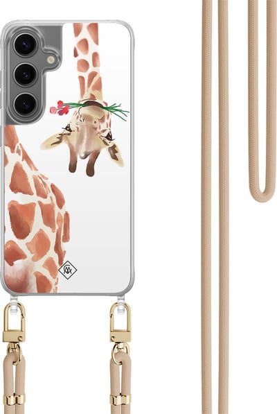Casimoda® hoesje met koord - Geschikt voor Samsung S24 - Giraffe - Afneembaar koord - TPU/polycarbonaat - Bruin/beige