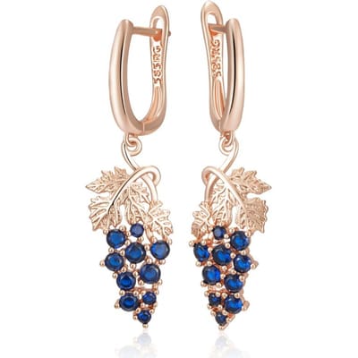 Kienl Boucle d'oreille pendante longue en zircon naturel bleu brillant pour femmes Couleur or rose Cristal unique Raisin Bijoux vintage quotidiens beige
