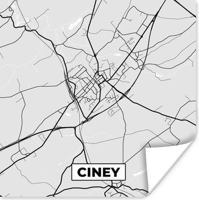 Poster Kaart – Plattegrond – Stadskaart – Ciney – België – Zwart Wit - 100x100 cm XXL