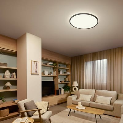 Philips SuperSlim All-In-One Plafondlamp - Met Afstandsbediening - WarmGlow - 16W - Extra warm- tot Koelwit licht: 2200K tot 6500K - 29 cm - Zwart - Rond