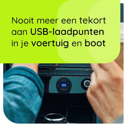 ProRide 12V USB C Stopcontact 3 Poorten Inbouw met Schakelaar/Voltmeter - QC3.0 - met 12/24V Sigaretten stopcontact - Blauw