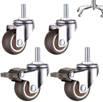 Zwenkwielen voor meubels, 4 stuks M8x15mm met schroefdraad kleine zwenkwielen, 50mm geluidsarme meubelwielen, 360° draaibaar kleine meubelwielen met 2 remmen en 2 zonder rem, voor binnen en buiten