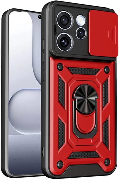 MobyDefend Hoesje - Geschikt voor Oppo Reno15 F / Oppo Reno15 FS - Pantsercase Met Draaibare Ring - Rood