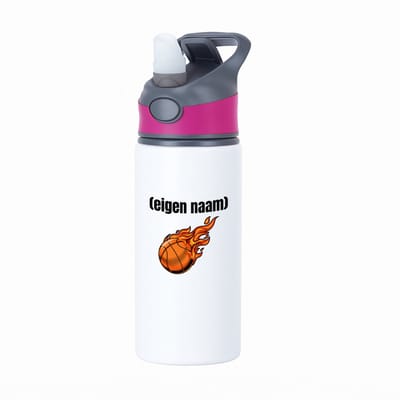 Hacebo® - basketbal vuur met eigen naam waterfles met rietje roze - Basketbal - iemand die op basketbal zit - sport - verjaardag cadeau - kado - bal - wedstrijdsport - water fles - 650ML