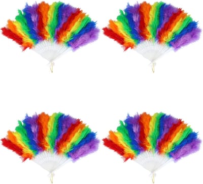 Handwaaier pride - 4x - regenboog kleuren - plastic/veren - spaanse waaier - LGBTQ