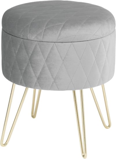 Luxe Poef Velvet - Grijs - Zitkist met deskel - Voetenbank met opbergruimte - Opbergbox hocker - 2in1