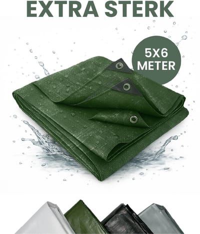 STACK® Extra Sterk Afdekzeil - 5x6m - Donker Groen - 150G/M2 - Waterdicht Bouwzeil & Zeildoek - Zeil Met Ringen - Beschermhoes & Afdekhoes voor Zwembad,Tuin Set,Motor,Scooter,Fietsen,Aanhangwagen,Scootmobiel,BBQ accesoires - Auto Hoes Bescherming