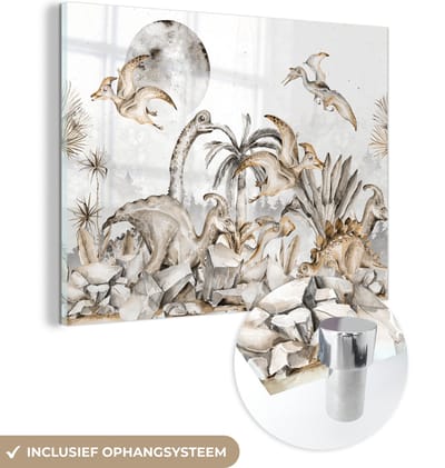MuchoWow® Glasschilderij 40x30 cm - Schilderij acrylglas - Dino - Jungle - Natuur - Dieren - Kinderen - Kids - Foto op glas - Schilderijen
