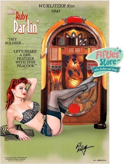 Wurlitzer 850 Jukebox Pin-Up Miss Ruby Darlin Zwaar Metalen Bord 92 x 61 cm