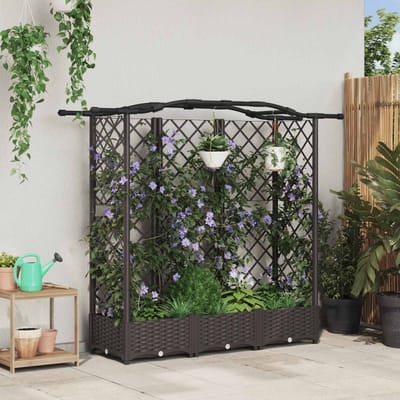 vidaXL Verhoogd Bed met Trellis en Dak Bruin 163 x 40 x 123 cm PP
