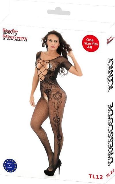 Body Pleasure TL12Black Strakke Zwarte Bodystocking – One Size Fits All