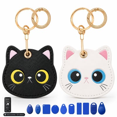 2-Delig AirTag Sleutelhanger - Apple Air Tag 2 Keychain & Houder - Ronde Karabijnhaak Sleutelhouder - Sleuteletui - Auto Sleutel Hanger - Case Geschikt voor Android, Samsung Tracker - Kat, Hond, Kind, Koffer, Fiets GPS Smarttag 2 Hoesje