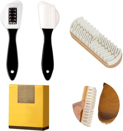 Dailygoods- Suèdeborstel Set - 2 x 4-zijdige Borstels - 1 Reinigingsgum - Duurzaam TPR-Materiaal - Voor Suède/Nubuck - Verwijdert Vlekken - Schoenreinigingsset