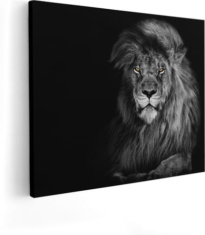Artaza Canvas Schilderij Leeuwenkop - 50x40 cm - Muurdecoratie Dierenkop - Wanddecoratie Woonkamer - Kamer Accessoires Zwart Wit