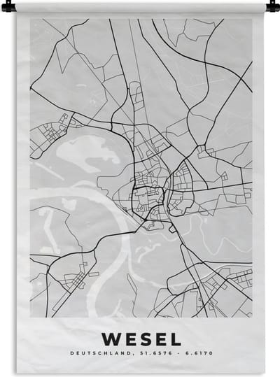 Wandkleed - Wanddoek - Duitlsand - Wesel - Plattegrond - Stadskaart - Kaart - 120x180 cm - Wandtapijt
