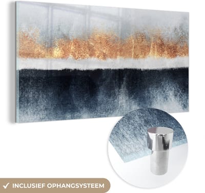 MuchoWow® Glasschilderij 40x20 cm - Schilderij acrylglas - Goud - Abstract - Design - Foto op glas - Schilderijen