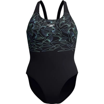 Speedo Hyperboom Placement Muscleback Dames - Chloorbestendig Sportbadpak Dames - Kleurvast Badpak Dames - Zwempak Dames met Muscleback - Zwart/Groen - 40