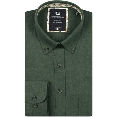 Giordano Overhemd Brando Wooltouch Melange Flanel Twill Groen / male