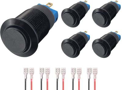 ProRide Mini Drukschakelaar ON-OFF - 12mm Metaal - 12V/24V - Bolle Knop - Met Kabels - Zwart - 5 stuks