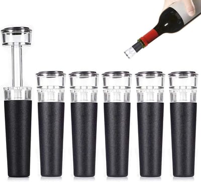 6-pack Vacuümwijnstoppers, Herbruikbare Siliconen Doppen, Luchtafzuigdoppen, Lekvrije Wijnflesafsluiters voor Bruiloften & Verjaardagsfeestjes