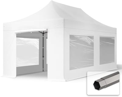 3x6 m Easy Up partytent Vouwpaviljoen PVC brandvertragend met zijwanden (4 vensters), PREMIUM staal 40mm, wit