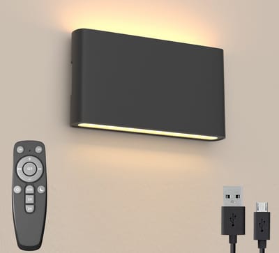 Luminize Oplaadbare wandlamp binnen - Draadloze wandlamp op accu - Dimbaar met afstandsbediening - USB oplaadbaar - Magnetisch - 18x9 cm - 2700K warm licht - Zwart