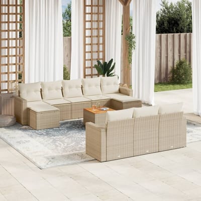 vidaXL - 11-delige - Tuinset - met - kussens - poly - rattan - beige