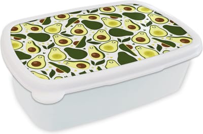 Broodtrommel Wit - Lunchbox - Brooddoos - Patroon - Avocado - Fruit - Patroon - 18x12x6 cm - Volwassenen