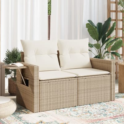 vidaXL - Tuinbank - 2-zits - met - kussens - poly - rattan - beige