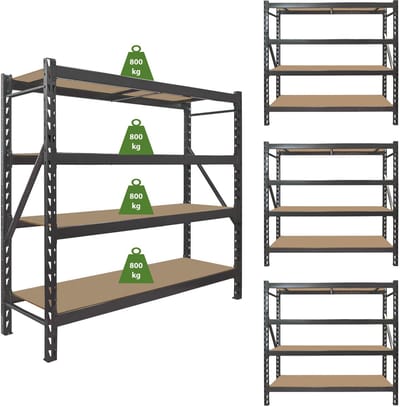 TRUTZHOLM - Emil Industrieel Rek 180x190x60 cm - Set van 4 - 4 Legborden - 3200 kg - Insteeksysteem - Pick Legbord