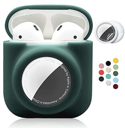 Zachte 2-in-1 siliconen beschermhoes voor AirPods en AirTags met TPU schermbeschermer, anti-kras en anti-val (zwartgroen)